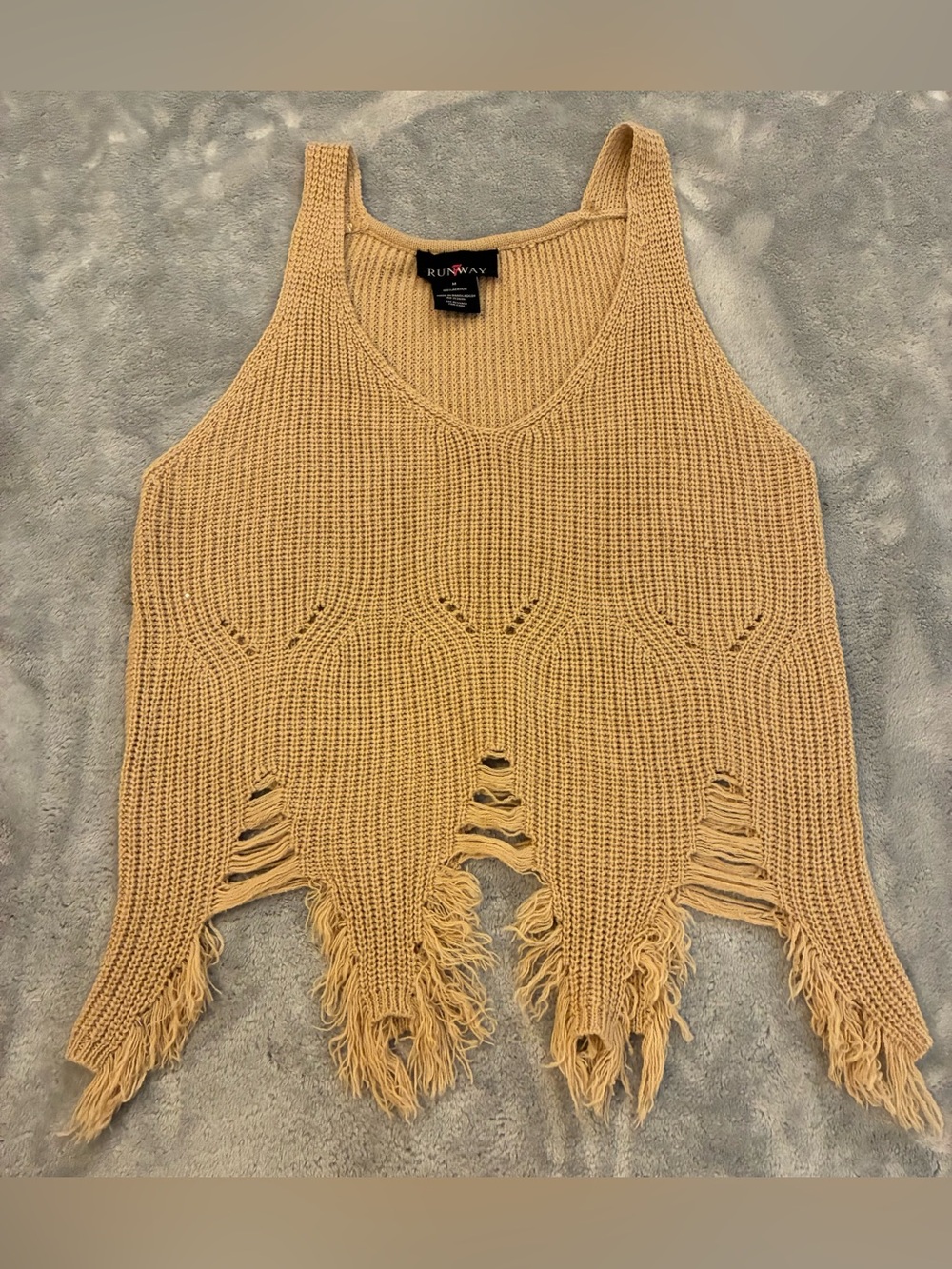Runway 7 Taupe Knit Fringe Tank Top - Casual Women’s Sweater Top Size Medium